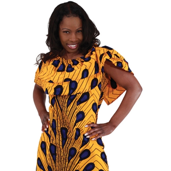 Orange Peacock Button Dress - Picture 3 of 4